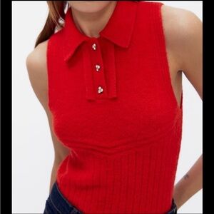 ZARA red collar knit top M